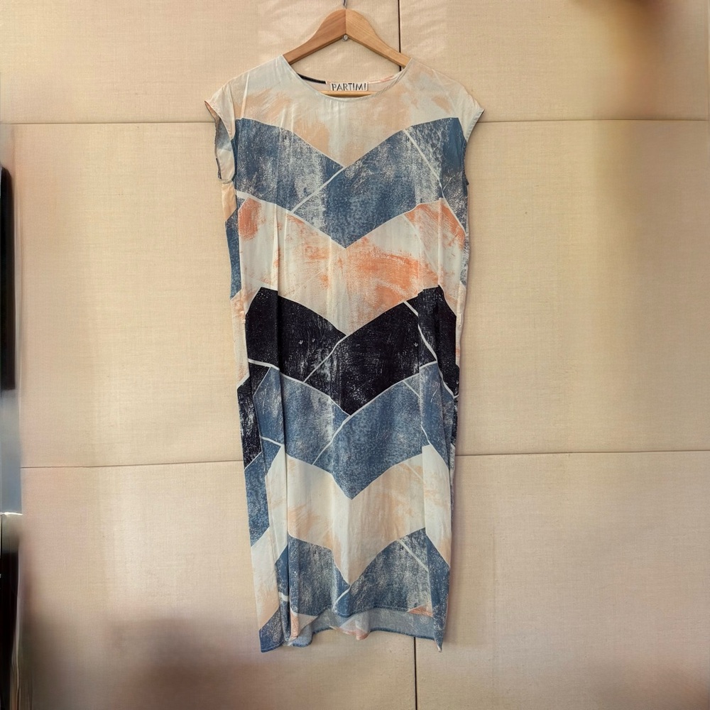 Silk Blue and Orange Chevron Dress